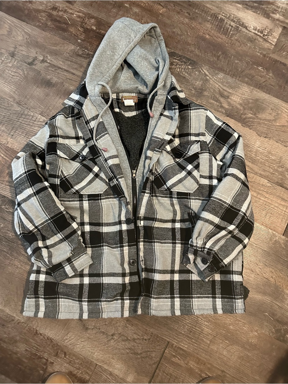Haband Black & Gray Plaid Hooded Puffer Jacket